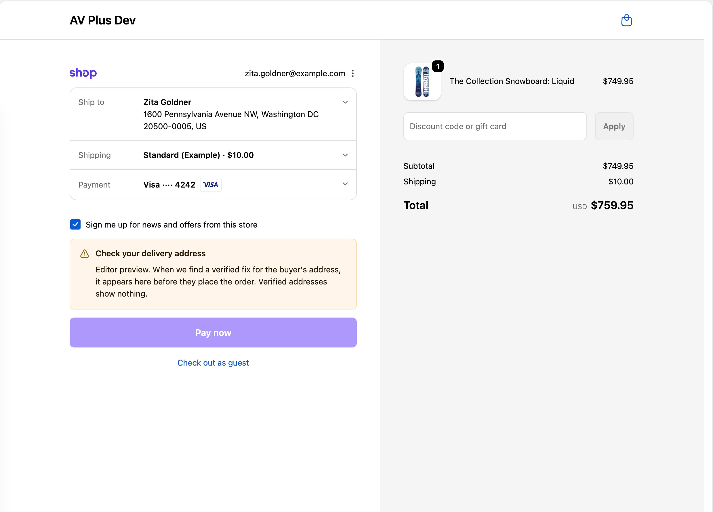 The verification prompt inside Shop Pay's checkout, above the Pay now button